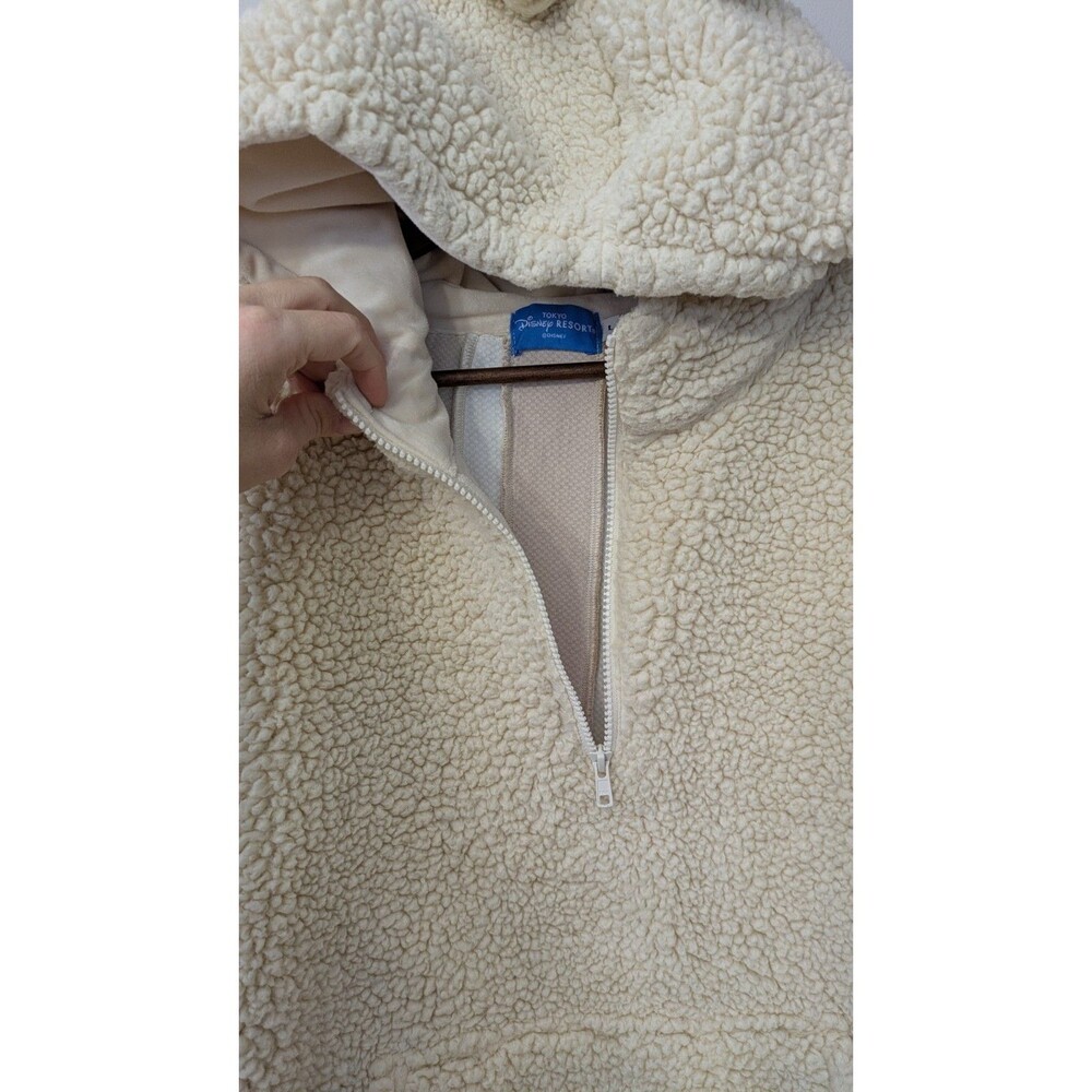 Tokyo Disney Resort Hoodie L Oversized Chip N Dale Ears Sherpa Cream Cozy RARE - Picture 5 of 9